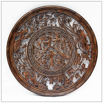 East Yangmu Wood Engraving Handicraft Living Room Xuanguan Tea Room Building Interior Wall Pendant Chinese Style Home Decoration Round Tea Calligraphy