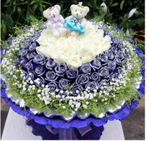  Boutique Blue Roses 66 White Roses 33 Total 99 Birthday Blessing Flowers Blue Enchantress Bouquet