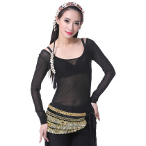 Oriental dance belly dance top mesh practice suit new Indian dance base top Tulle long-sleeved underwear