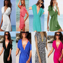 D Bikini suspender Beach wrap dress Shawl Beach dress Gauze holiday dress Ice silk blue Pink purple