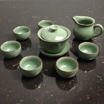 Green China Qigong Fu Tea With Tea Dao Cover Bowl Suit Ceramic Cey Kilo Ice Cracking Plum Green 3 only to make tea bowl whole set