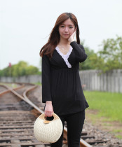 Special small fresh cotton lace V-neck maternity nursing clothes Base shirt send breast pad