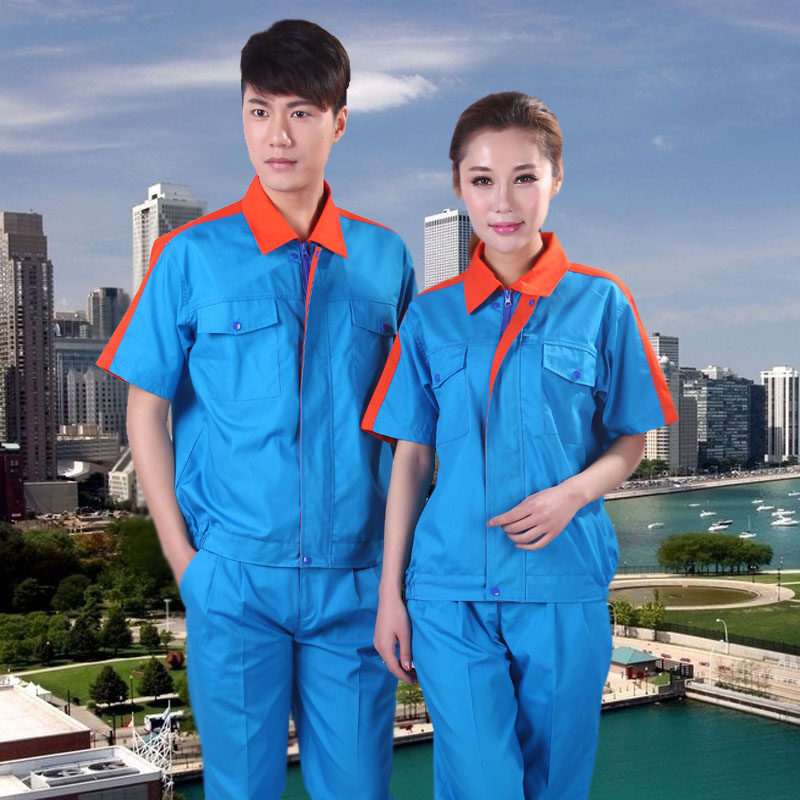 Miannu spring and summer sky blue short-sleeved work clothes for men and women factory workshop machine repair half-sleeve labor insurance uniform