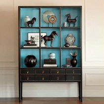 Furnishing asianart New Chinese retro-style shelves solid wood floor home bookcase shelkers integrated by wall