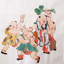 Traditional Chinese quintessence Folk auspicious painting Chinese painting Boy three feet fighting square Gongbi character Chinese painting childlike TZ-22