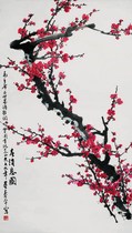 Retro calligraphy and painting Dong Shouping plum blossom picture famous Chinese painting plum blossom living room decoration gift calligraphy painting has been mounted