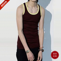 New Korean version of mens vest tight fit pure cotton vest round collar sweat vest coffee color body set to be made