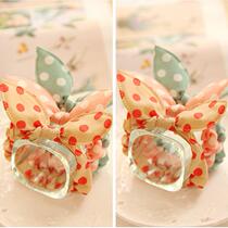 Special price ~ Korean cute rabbit ears butterfly knot hair ring hair rope with leather fascia head rope
