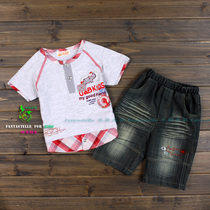 Promotion Qibao paradise childrens clothing summer Boys High-end handsome two-piece splicing plaid short sleeve set 1958