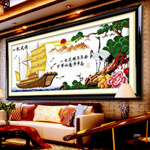 2021 cross embroidered new one sails smooth and simple modern line embroidered living room itself embroidered with large atmosphere 2022