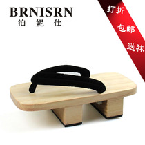 Geta and valley Mens and womens log two teeth Japanese wooden flip flops COS slippers clip foot drag free summer