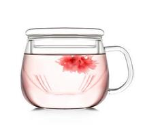 Round fun cup Handmade heat-resistant glass transparent cup filter three-piece cup Herbal tea cup 300ml