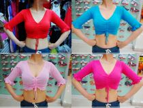 Female belly leather dance chest pumping with lotus leaf side 50% sleeves dance blouses dance clothes yoga practice utility-style square dance costumes