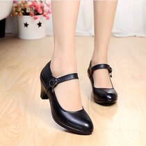 Special thick-heeled work shoes Middle-aged catwalk single shoes Wild waterproof Taichung heel womens shoes word buckle mom shoes