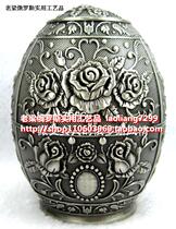 Z6 Russian tin - metal tooth cans box egg - shaped silver - tin rose dark drill press open heavy
