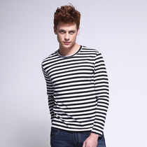 Sea Soul Shirt Male style long sleeve T-shirt striped T-shirt Navy Wind pure cotton mens 100 hitch price Large size Custom