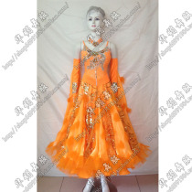 Hua Mei national standard tango new performance competition suit modern waltz Fox step swinging orange dress custom