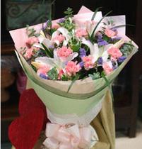  Mothers Day Teachers Day Flowers Shanghai Flower shop Pink Carnations 19 bouquets 2 lilies Send flowers to the same city