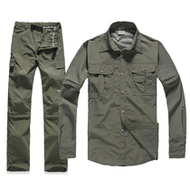 Outdoor quick-drying pants suit mens spring and summer two-piece detachable three-point pants Quick-drying casual shirt quick-drying pants large size