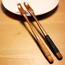 Zakka nanmu long handle thread spoon winding thread wooden spoon coffee spoon long mixing spoon Diamond water droplets