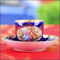 Meissen Premium Series 1827 Gold Silk Royal Blue Figure B Espresso Cup and Saucer