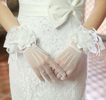  New Korean fashion sunscreen bow crystal tulle short red and white bride wedding wedding dress gloves