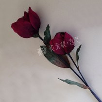 High-grade flower arrangement simulation Big Rose Diamond velvet big Schima Superba fake flower dried flower silk rose single European Big Rose