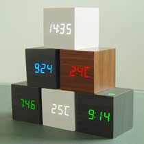LED wood clock Fashion creative lazy alarm clock Luminous alarm clock Sound control electronic clock Mini table clock