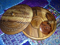 Wood edge Pure hand carved classical antique walnut wood Whole wood Pakistan dried fruit box Solid wood tea box