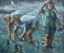 Transplant Oil Painting Academy of Fine Arts students original rural peasant theme creation works Original Original spring rain expensive oil painting