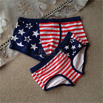  Pure Cotton Cute Cartoon Couple Pants Mens Flat Corner Lady Triangle Briefs American Flag