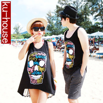  Couple vest t-shirt Summer wear Couple beach wear Large size beach vest skirt Knitted mens and womens loose sleeveless suit