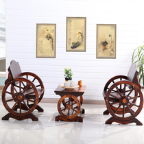 Anti-corrosion solid wood single wheel table and chair outdoor balcony courtyard terrace bar Tea Room Cafe cafe leisure table and chair