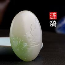 Yurun Yupin Hetian Jade Qinghai material floating purple belt Cui Lotus pendant male and female pendant Su Gong jade pendant