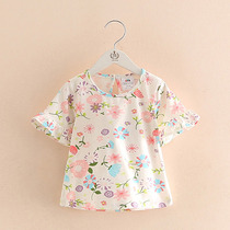 Girls short sleeve T-shirt summer 2021 new foreign style childrens clothing childrens trumpet sleeve coat tide tx-8382