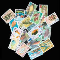 Foreign key large and medium-sized fish marine life special stamp collection 100 different