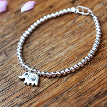 Thailand Chiang Mai baby elephant 925 Sterling silver bracelet Retro Thai silver slender literary silver beads Silver jewelry Female Strawberry crystal Elephant
