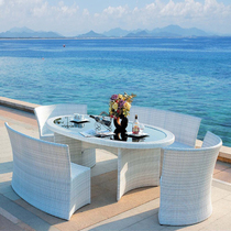 Garden rattan chair five-piece set of imitation rattan dining table and chair combination modern simple high-grade outdoor dining table dining chair Oval