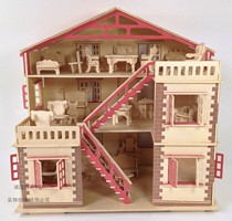 Wooden simulation model 3D educational toys Wooden three-dimensional assembly puzzle Villa house building DIY cabin