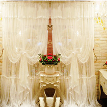 Korean lace white white white curtains window screens double-layer drawstring screens curtain windows living room curtains Mediterranean bay windows solid color