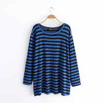 Ancient ancient home Custom big code Loose Fat MM200 Jin Long section of round collar striped Knitted Sweatshirt Woman with 100 lap