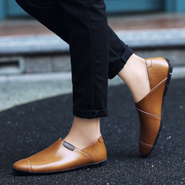 Spring Bull Leather Men Bean shoes Mens Korean version genuine leather Soft bottom Large yard Lazy Man Warm Plus Suede Casual Leather Shoes Man Shoes