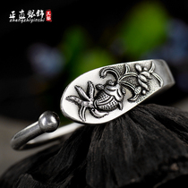 Foot silver bracelet 999 sterling silver female relief fish bracelet do old hand ornaments National Wind Joker silver bracelet bracelet