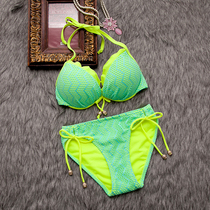 European and American original single fluorescent green bikini size chest gathered thin resort Swimsuit Beach swimsuit hot spring swimsuit