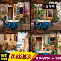 Personality building wallpaper European nostalgic retro cafe Western restaurant mural milk tea shop background Street View wallpaper