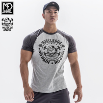 Muscle dog short sleeve t-shirt mens fashion brand summer breathable half sleeve tight sports casual training top fitness clothes