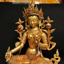 Buddhist supplies Nepal imported gilt Buddha statue Green mother Buddha statue red copper gilt gold green female Buddha statue