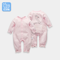 Baby jumpsuit Spring and autumn female baby autumn newborn baby clothes Swan Lake pure cotton princess climbing suit