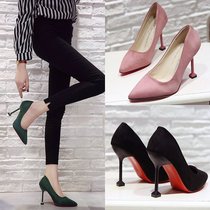 Shoes female 2021 New suede high heels cat and heel womens shoes black professional ol work shoes womens spring single shoes