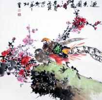 (Painting art calligraphy and painting) C25778 power painter freehand flower and bird Chinese painting spring picture four-foot bucket